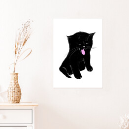 Plakat samoprzylepny Zabawny siedzący czarny kotek 