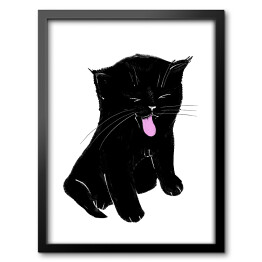 Obraz w ramie Zabawny siedzący czarny kotek 
