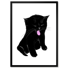 Plakat w ramie Zabawny siedzący czarny kotek 