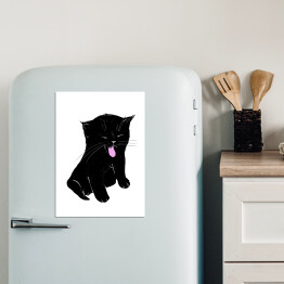 Magnes dekoracyjny Zabawny siedzący czarny kotek 