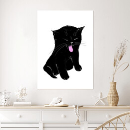 Plakat samoprzylepny Zabawny siedzący czarny kotek 