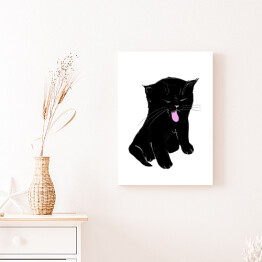 Obraz na płótnie Zabawny siedzący czarny kotek 