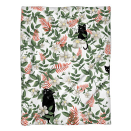 Koc Czarne koty w kwiatach - tekstylia dekoracyjne
