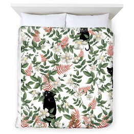 Poszewka na kołdrę Czarne koty w kwiatach - tekstylia dekoracyjne