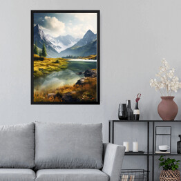Obraz w ramie Poranek w górach krajobraz z rzeką