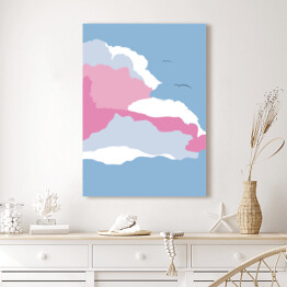 Obraz klasyczny Ilustracja - ptaki lecące nad pastelowymi chmurami