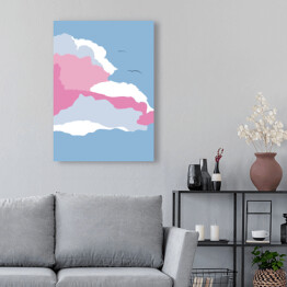 Ilustracja - ptaki lecące nad pastelowymi chmurami