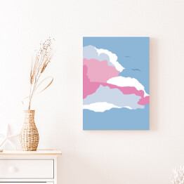 Obraz klasyczny Ilustracja - ptaki lecące nad pastelowymi chmurami