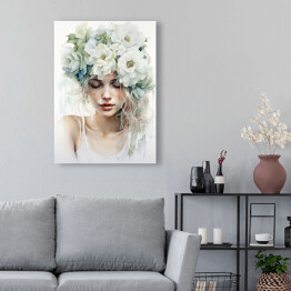 Obraz na płótnie Portret kobiety z kwiatami na głowie
