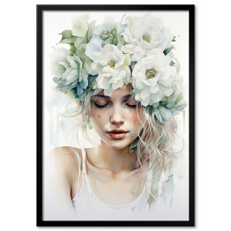 Plakat w ramie Portret kobiety z kwiatami na głowie