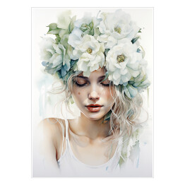 Plakat Portret kobiety z kwiatami na głowie