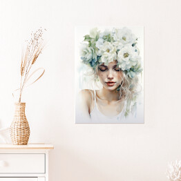 Plakat samoprzylepny Portret kobiety z kwiatami na głowie
