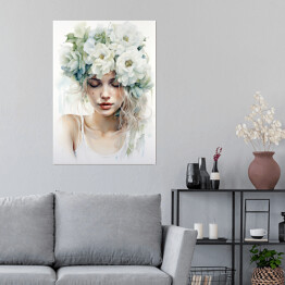 Plakat Portret kobiety z kwiatami na głowie