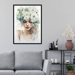 Plakat w ramie Portret kobiety z kwiatami na głowie