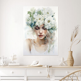 Plakat samoprzylepny Portret kobiety z kwiatami na głowie