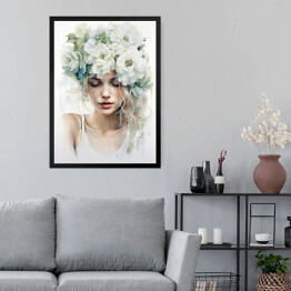 Obraz w ramie Portret kobiety z kwiatami na głowie