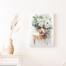 Obraz na płótnie Portret kobiety z kwiatami na głowie
