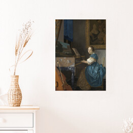 Plakat samoprzylepny Jan Vermeer Dziewczyna siedząca przy klawesynie Reprodukcja