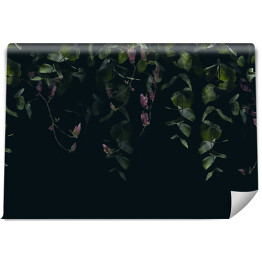 Fototapeta winylowa zmywalna Bluszcz zielony z kwiatami na ciemnym tle