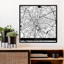 Obraz w ramie Mapy miast świata - Manchester - biała