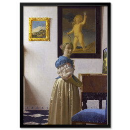 Plakat w ramie Jan Vermeer Kobieta stojąca przy klawesynie Reprodukcja