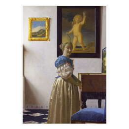 Plakat Jan Vermeer Kobieta stojąca przy klawesynie Reprodukcja