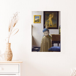 Plakat samoprzylepny Jan Vermeer Kobieta stojąca przy klawesynie Reprodukcja