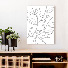 Obraz na płótnie Rysowane czarno białe liście na gałęziach