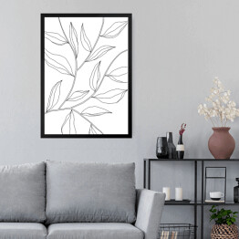 Obraz w ramie Rysowane czarno białe liście na gałęziach