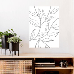 Plakat Rysowane czarno białe liście na gałęziach