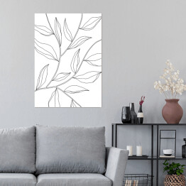 Plakat samoprzylepny Rysowane czarno białe liście na gałęziach