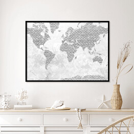 Plakat w ramie Mapa świata z motywem jasnych cegieł
