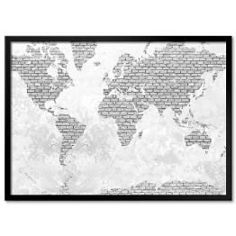 Obraz klasyczny Mapa świata z motywem jasnych cegieł