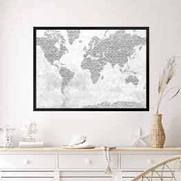 Obraz w ramie Mapa świata z motywem jasnych cegieł
