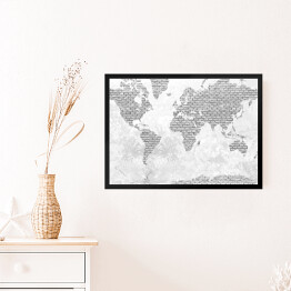 Obraz w ramie Mapa świata z motywem jasnych cegieł