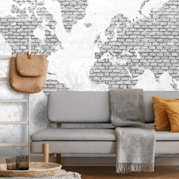 Fototapeta samoprzylepna Mapa świata z motywem jasnych cegieł