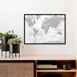 Plakat w ramie Mapa świata z motywem jasnych cegieł