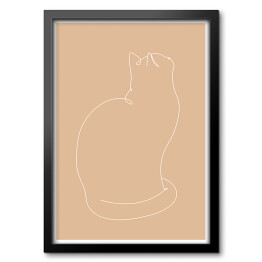 Obraz w ramie Biały kot na beżowym tle - lineart
