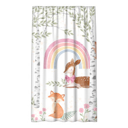 Zasłona Dziecięcy krajobraz leśny ze zwierzętami - pastelowe tekstylia domowe z różowymi akcentami