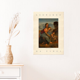 Plakat Leonardo da Vinci "Święta Anna Samotrzecia" - reprodukcja z napisem. Plakat z passe partout