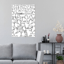 Plakat CATaclysm, dużo białych kotków - ilustracja