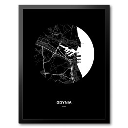 Obraz w ramie Mapa Gdyni w kole czarno-biała