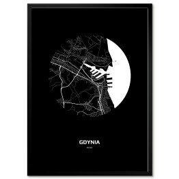 Plakat w ramie Mapa Gdyni w kole czarno-biała