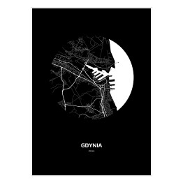 Plakat samoprzylepny Mapa Gdyni w kole czarno-biała