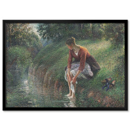 Plakat w ramie Camille Pissarro Kobieta myjąca stopy w strumieniu. Reprodukcja