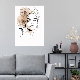 Plakat samoprzylepny Akwarelowy portret kobiety z kwiatami