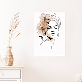 Plakat samoprzylepny Akwarelowy portret kobiety z kwiatami