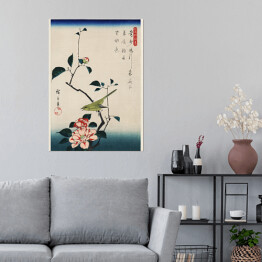 Plakat samoprzylepny Utugawa Hiroshige Ilustracja ukiyo-e, kamelia i słowik. Reprodukcja