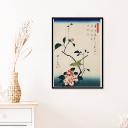 Plakat w ramie Utugawa Hiroshige Ilustracja ukiyo-e, kamelia i słowik. Reprodukcja
