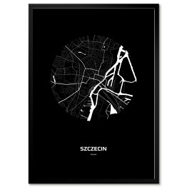 Obraz klasyczny Mapa Szczecina w kole czarno-biała